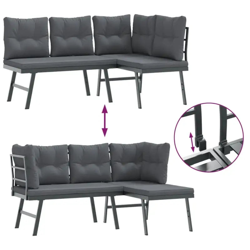 Tuinset met comfortabele zitervaring van zwart gepoedercoat staal - Tuinsets