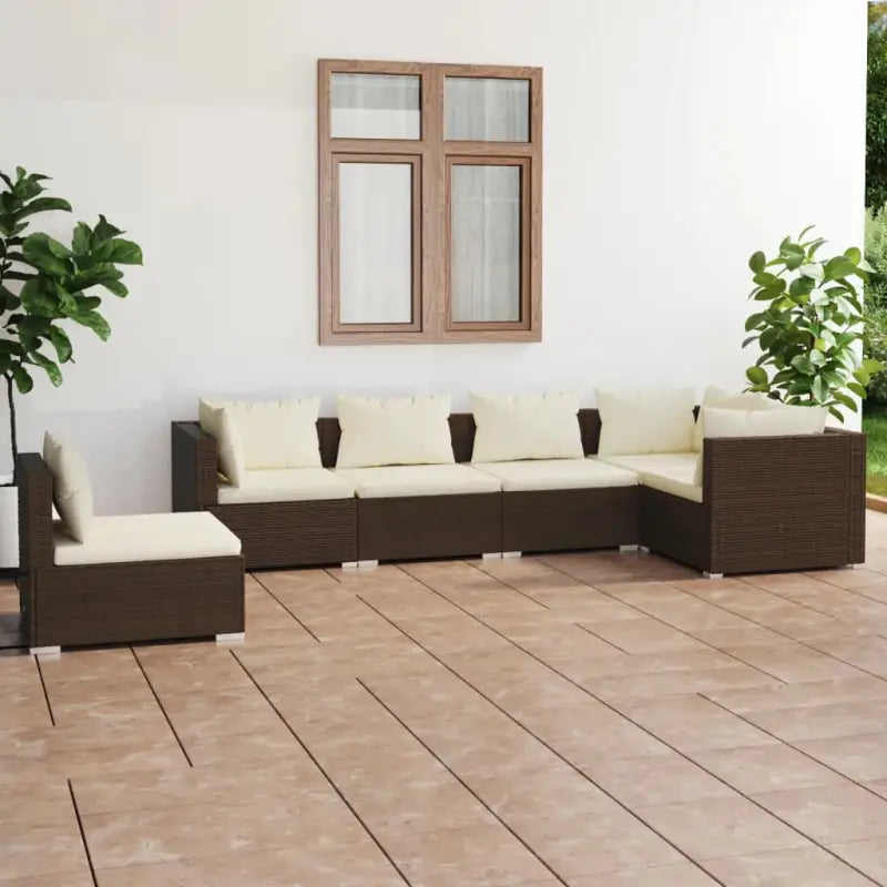 Tuinset met comfortabele zitkussens en optimale diepte zitting - Bruin en crème / 3x hoek + 3x midden - Tuinsets