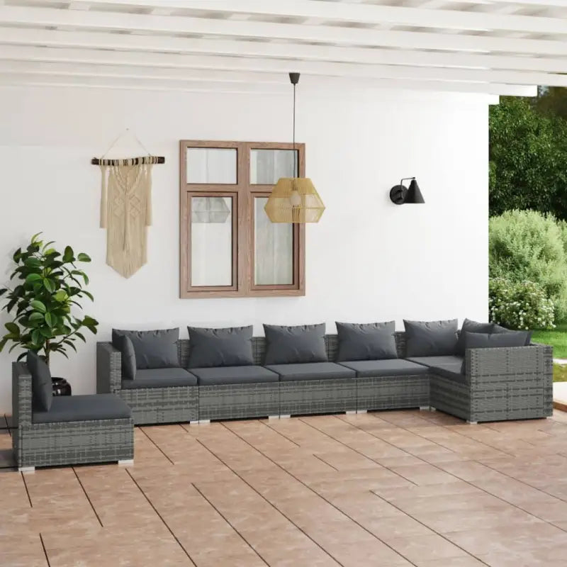 Tuinset met comfortabele zitkussens en optimale diepte zitting - Grijs en antraciet / 3x hoek + 4x midden - Tuinsets