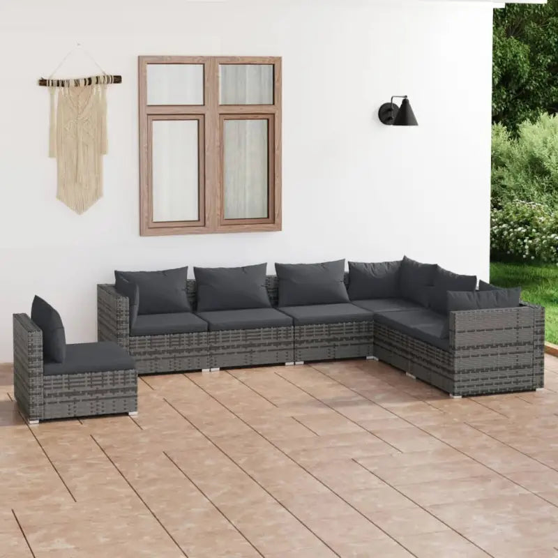 Tuinset met comfortabele zitkussens en optimale diepte zitting - Grijs en antraciet / 4x midden + 3x hoek - Tuinsets