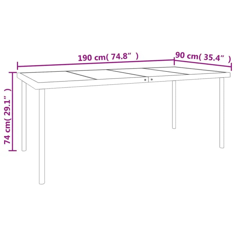 Tuinset met gehard glas en antraciet materiaal voor stijl en kracht - 190 cm tafellengte - Tuinsets