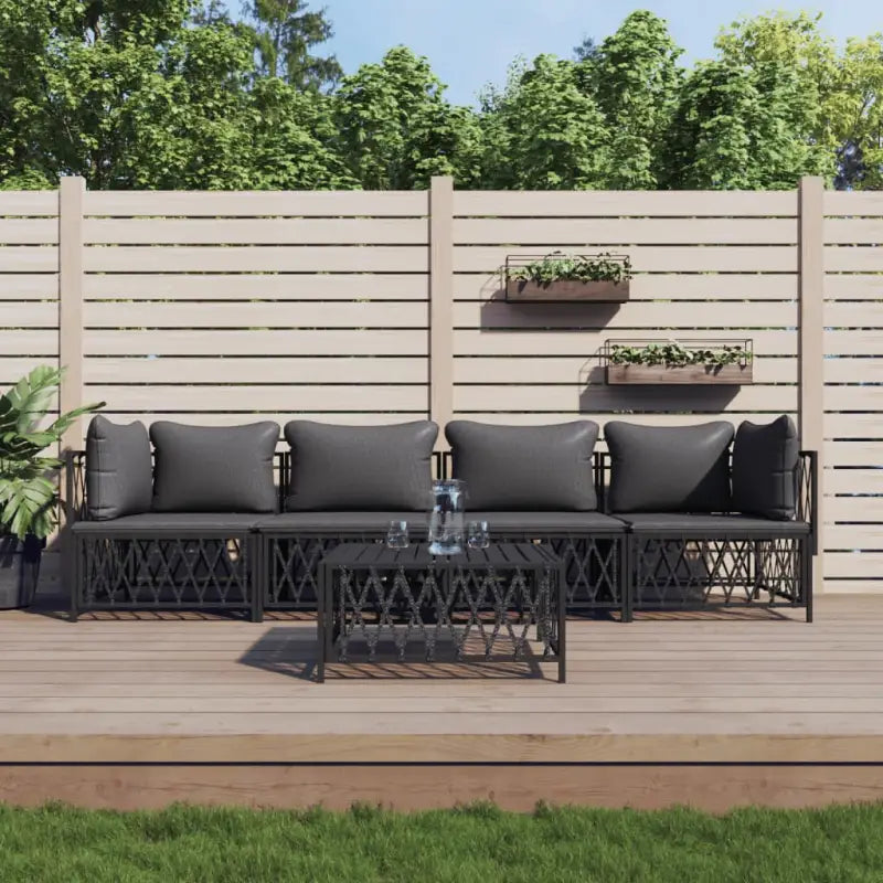 Tuinset met geweven stof en antraciet materiaal voor buitengebruik - Antraciet / 2x hoek + 2x midden + Tafel - Tuinsets