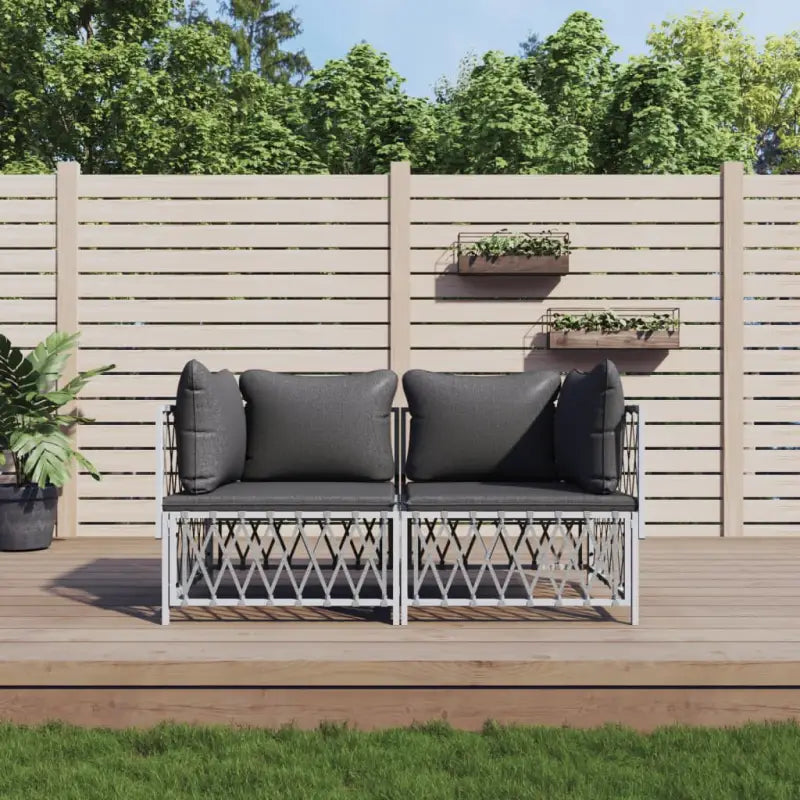 Tuinset met geweven stof en antraciet materiaal voor buitengebruik - Wit / 2x hoek - Tuinsets