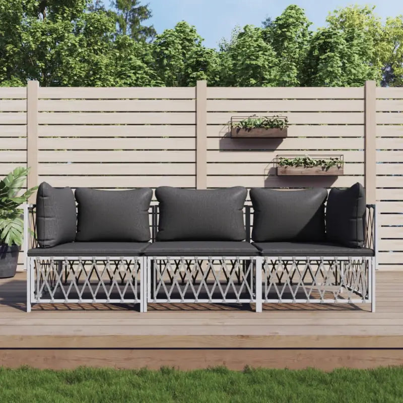 Tuinset met geweven stof en antraciet materiaal voor buitengebruik - Wit / 2x hoek + midden - Tuinsets