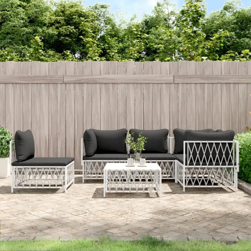 Tuinset met geweven stof en wit materiaal met gepoedercoat staal - Wit / 3x hoek + 2x midden + Tafel - Tuinsets