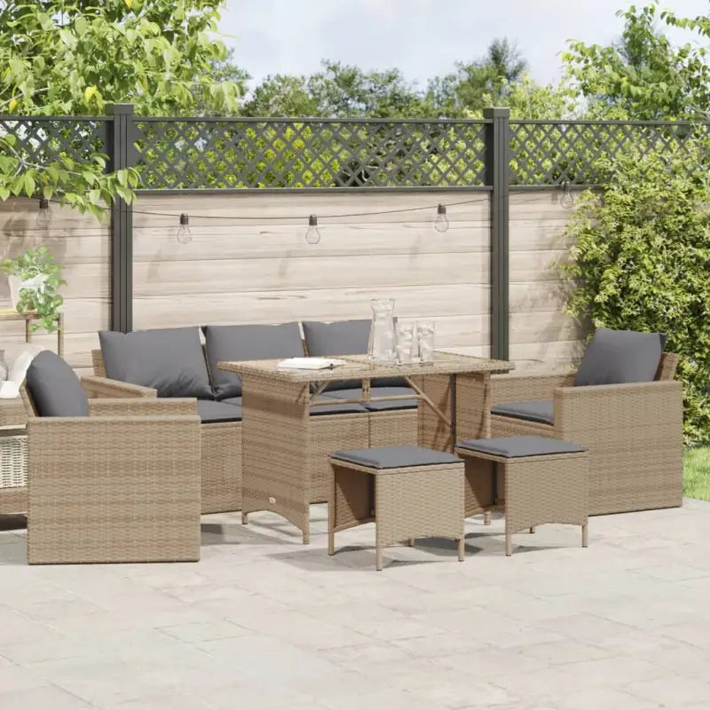 Tuinset met Grijs Materiaal en Gepoedercoat Staal Afmetingen - Beige en grijs / Glas - Tuinsets