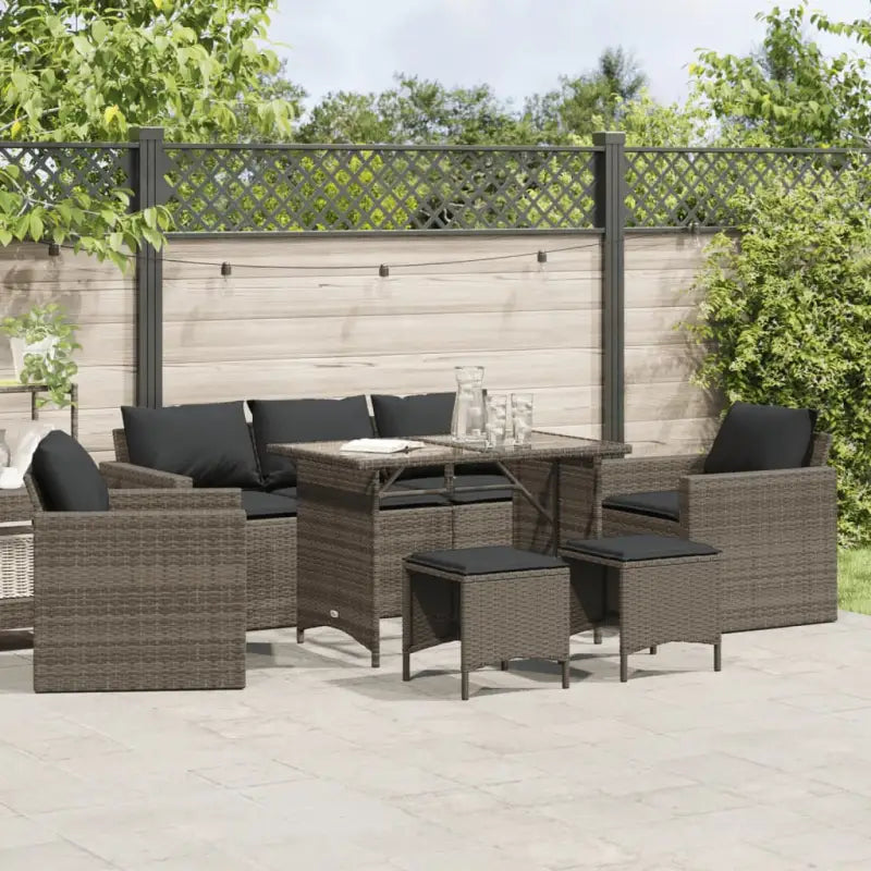 Tuinset met Grijs Materiaal en Gepoedercoat Staal Afmetingen - Grijs / Glas - Tuinsets