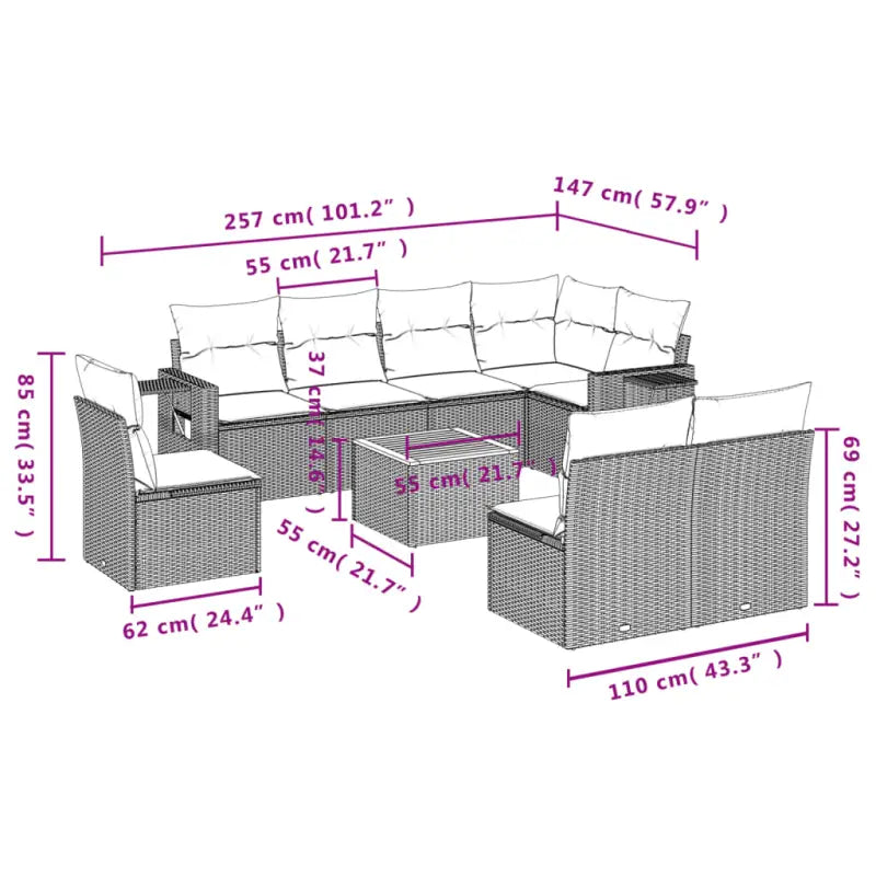 Tuinset met grijs materiaal en gepoedercoat staal afmetingen - Tuinsets