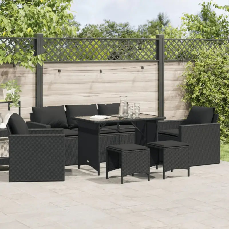 Tuinset met Grijs Materiaal en Gepoedercoat Staal Afmetingen - Zwart / Glas - Tuinsets