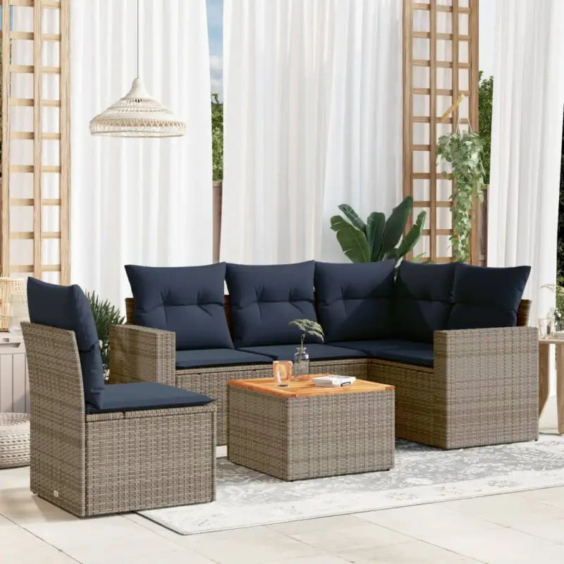 Tuinset met grijs materiaal en gepoedercoat staal voor buiten ontspanning - Grijs / hoek + 2x Bank + 2x midden + Tafel