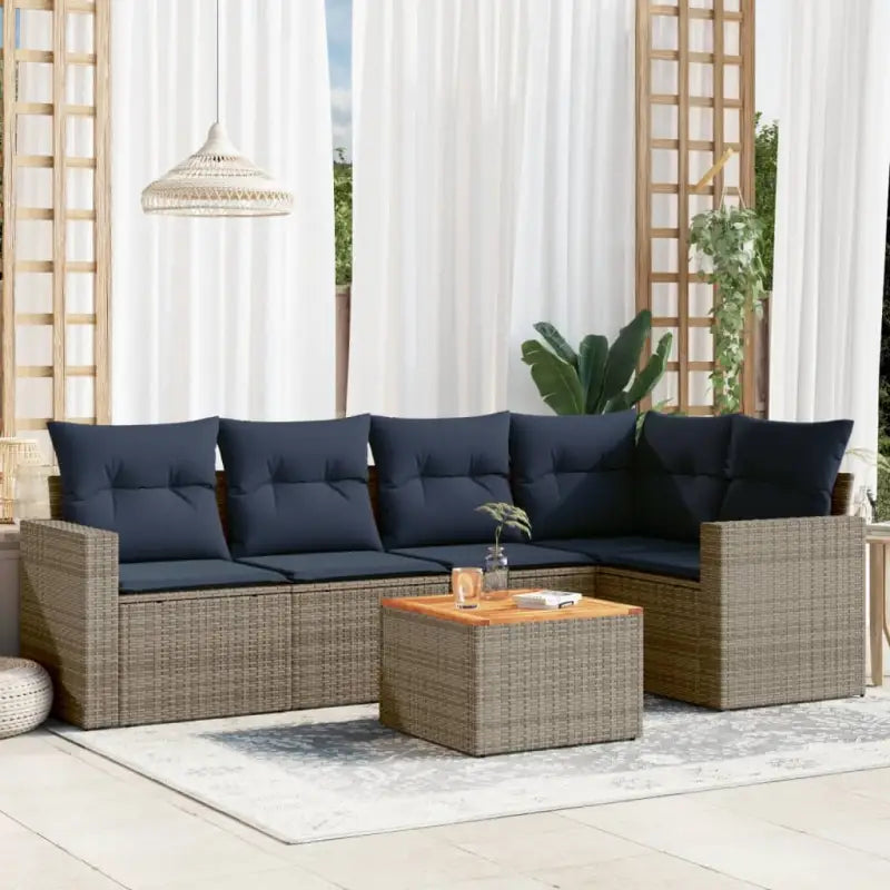 Tuinset met grijs materiaal en gepoedercoat staal voor buiten ontspanning - Grijs / hoek + 2x midden + Tafel + 2x Bank