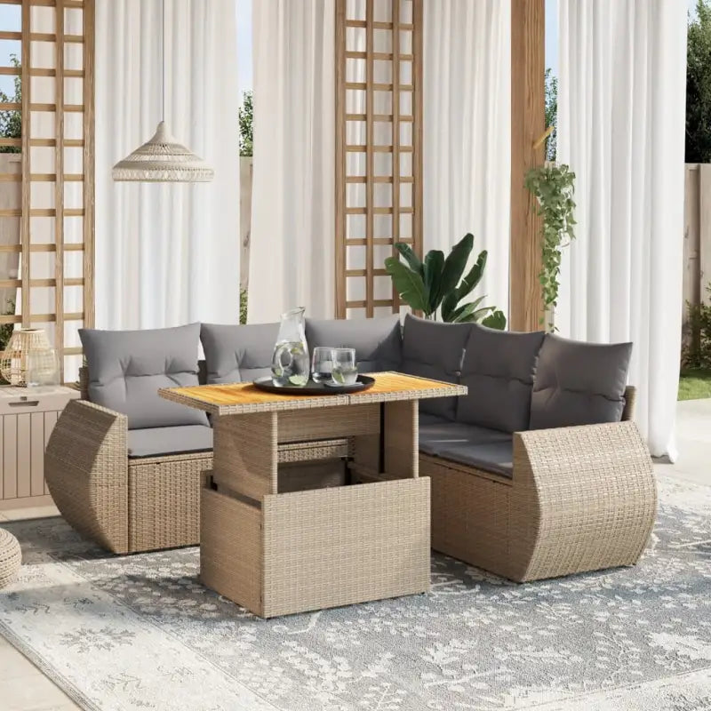 Tuinset met grijs materiaal en gepoedercoat staal voor buitengebruik - beige en lichtgrijs / 3x hoek + 2x midden