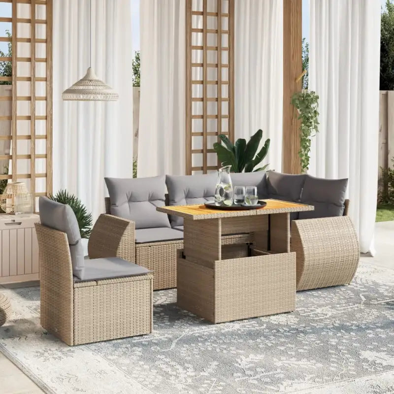 Tuinset met grijs materiaal en gepoedercoat staal voor buitengebruik - beige en lichtgrijs / Tafel + 3x hoek + 2x