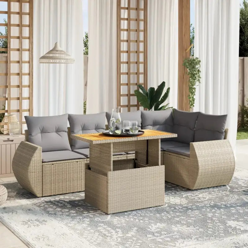 Tuinset met grijs materiaal en gepoedercoat staal voor buitengebruik - beige en lichtgrijs / 2x midden + 3x hoek