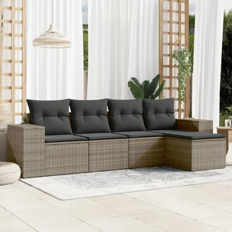 Tuinset met grijs materiaal en gepoedercoat staal voor buitengebruik - Zwart en crème / Met tafel - Tuinsets