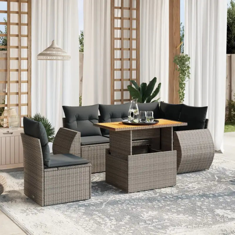 Tuinset met grijs materiaal en gepoedercoat staal voor buitengebruik - grijs en donkergrijs / Tafel + 3x hoek + 2x