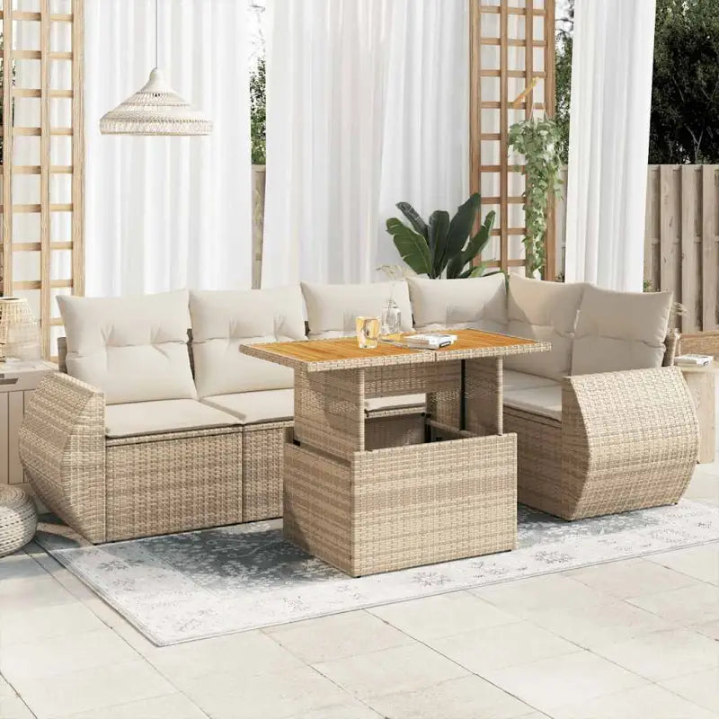 Tuinset met grijs materiaal en gepoedercoat staal voor buitengebruik - beige en crèmekleurig / 3x hoek + Tafel + 2x