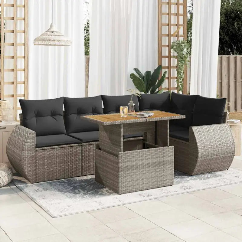Tuinset met grijs materiaal en gepoedercoat staal voor buitengebruik - grijs en donkergrijs / 3x hoek + Tafel + 2x