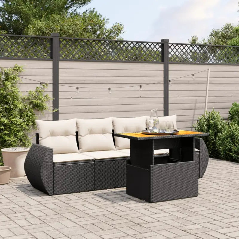 Tuinset met grijs materiaal en gepoedercoat staal voor buitenplezier - Zwart en crème / zonder opbergruimte - Tuinsets