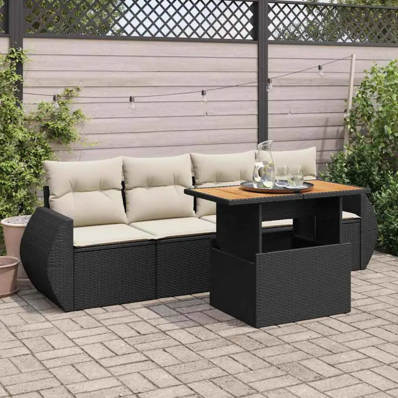 Tuinset met grijs materiaal en gepoedercoat staal voor buitenplezier - Zwart en crème / met opbergruimte - Tuinsets
