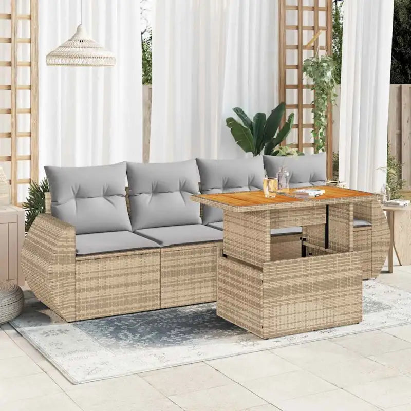 Tuinset met grijs materiaal en gepoedercoat staal voor buitenplezier - Beige en grijs / met opbergruimte - Tuinsets