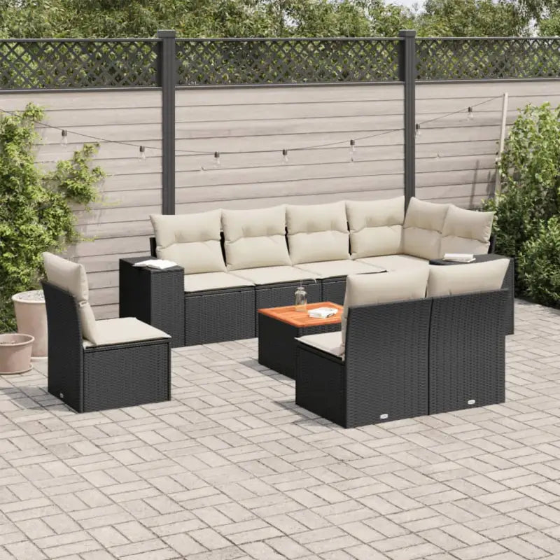 Tuinset met grijs materiaal en gepoedercoat staal voor buitenruimte - Zwart en crème - Tuinsets
