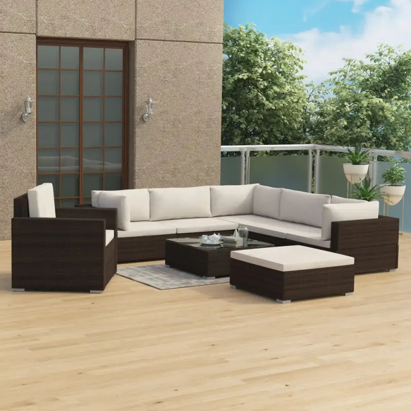 Tuinset met levering bevat stijlvolle rattan loungeset voor het hele jaar - Bruin - Tuinsets