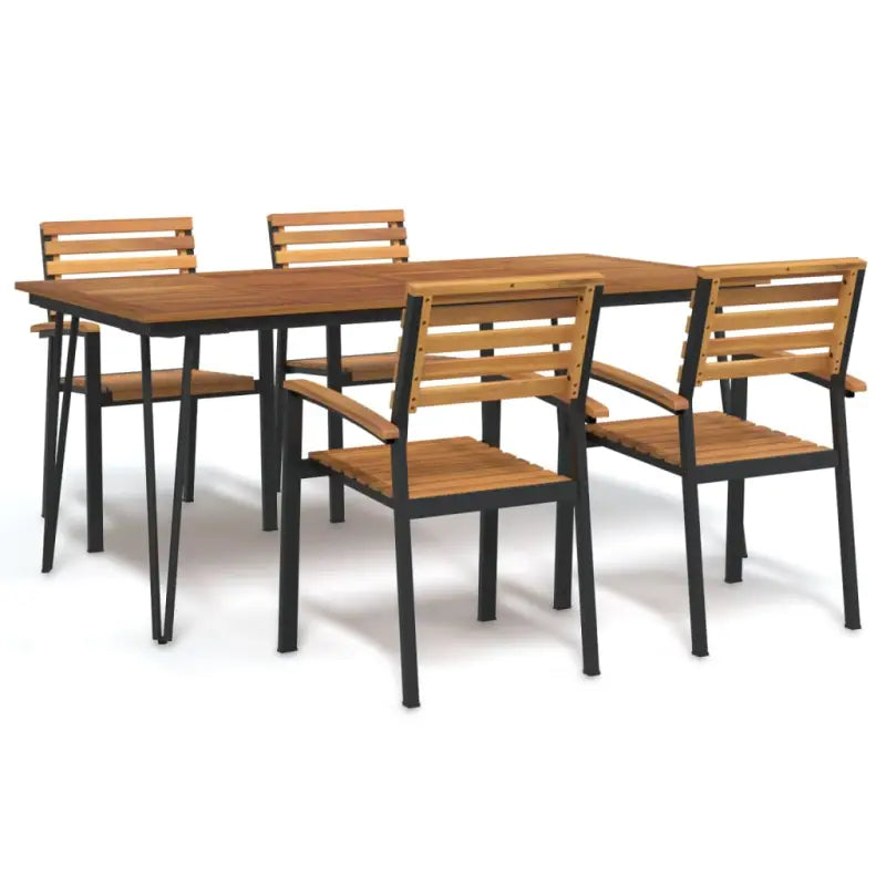 Tuinset met massief acaciahout en metalen poten voor buitengebruik - 180 cm tafellengte - Tuinsets