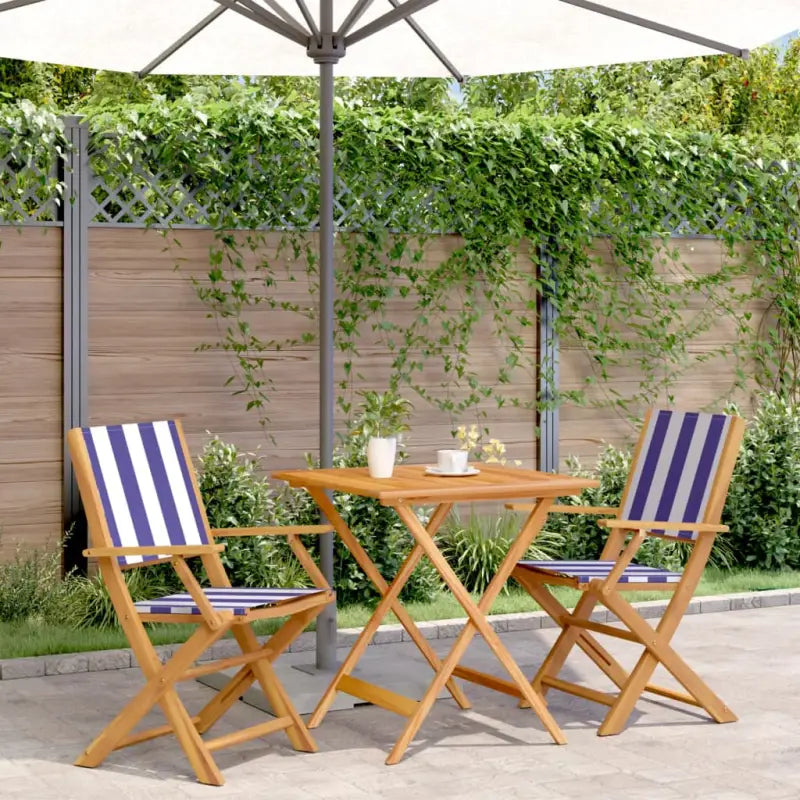 Tuinset met massief acaciahout voor gezellige buitenmomenten - Blauw en wit / 70 x 70 x 75 cm - Tuinsets