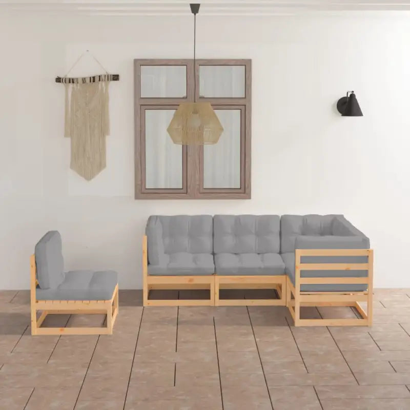 Tuinset met massief grenenhout en comfortabele rug- en zijkussens - Naturel / Ja - Tuinsets