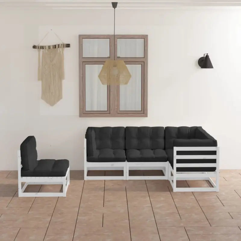 Tuinset met massief grenenhout en comfortabele rug- en zijkussens - Wit / Ja - Tuinsets