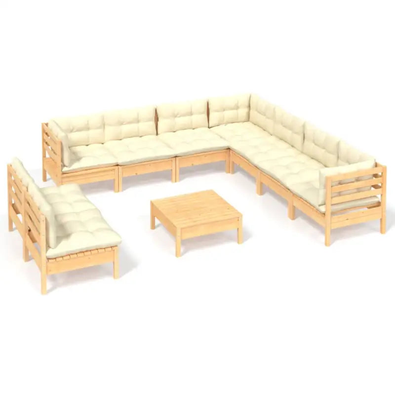 Tuinset met massief grenenhout en voetenbank tafel voor ontspannen tuinmoment - Bruin en crème - Tuinsets