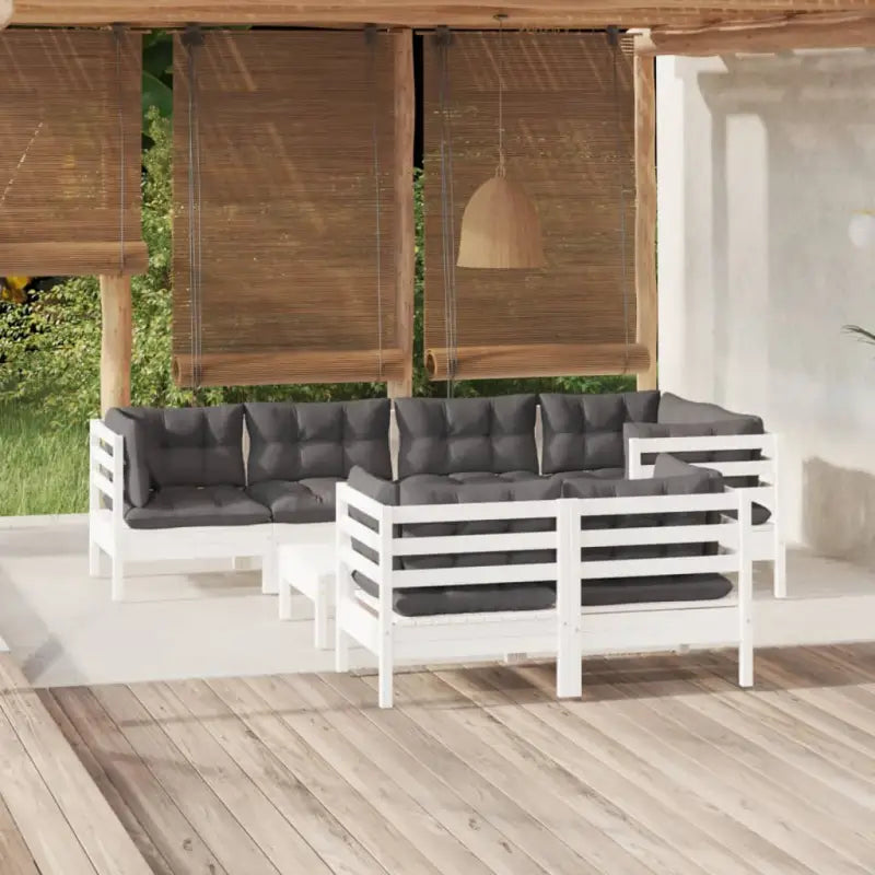 Tuinset met massief grenenhout en voetenbank tafel voor ontspanning - Wit - Tuinsets