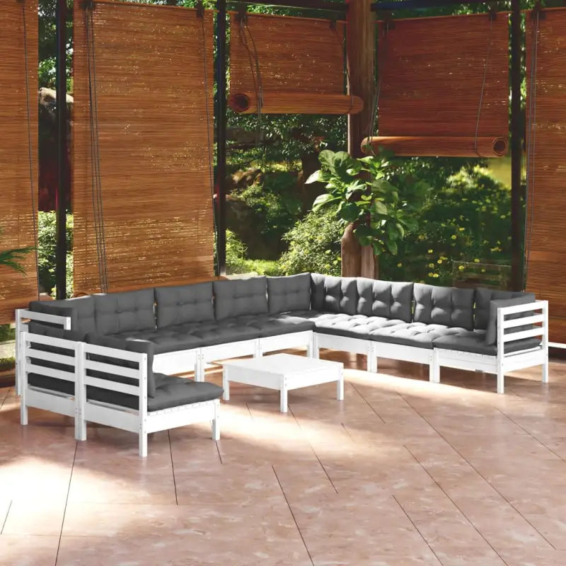 Tuinset met massief grenenhout en voetenbank tafel voor ontspanning - Wit - Tuinsets