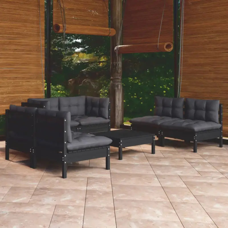 Tuinset met massief grenenhout en voetenbank tafel voor ontspanning - Zwart - Tuinsets