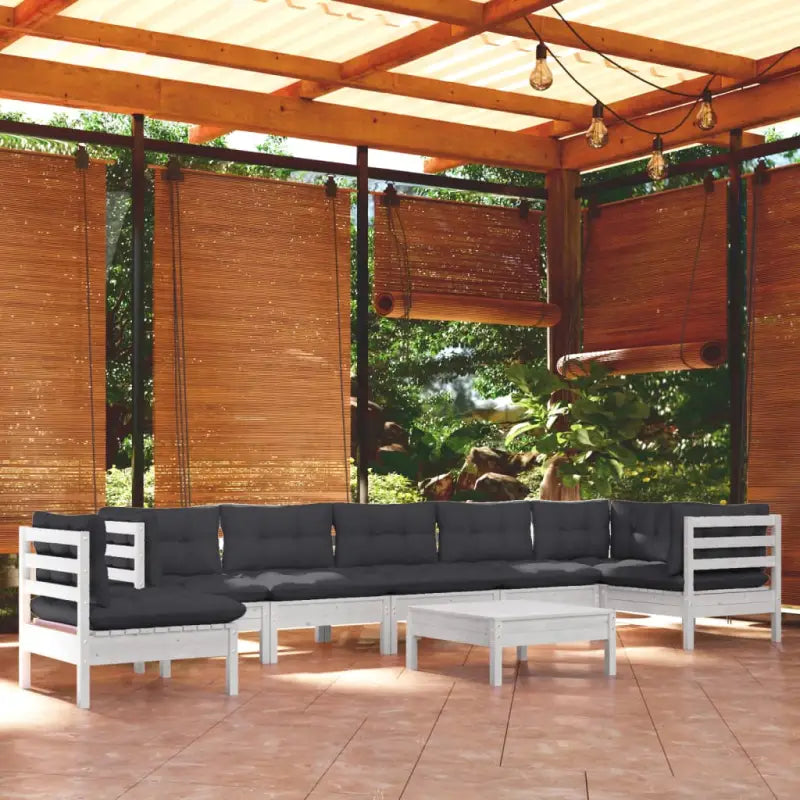 Tuinset met massief grenenhout en voetenbank tafel voor ontspanning - Wit - Tuinsets