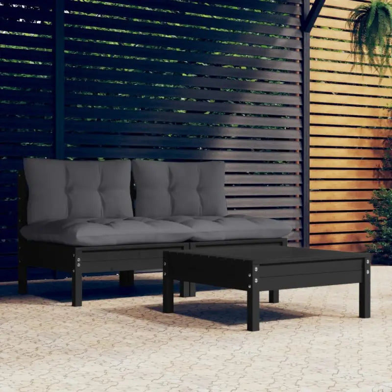 Tuinset met massief grenenhout en voetenbank tafel voor ontspanning - Zwart - Tuinsets