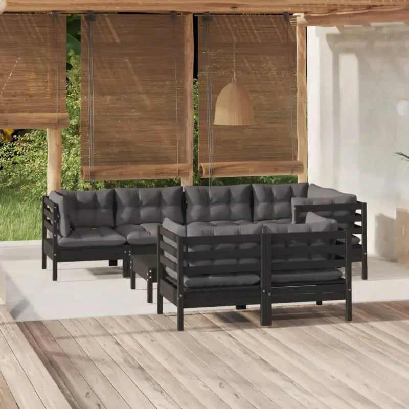 Tuinset met massief grenenhout en voetenbank tafel voor ontspanning - Zwart - Tuinsets
