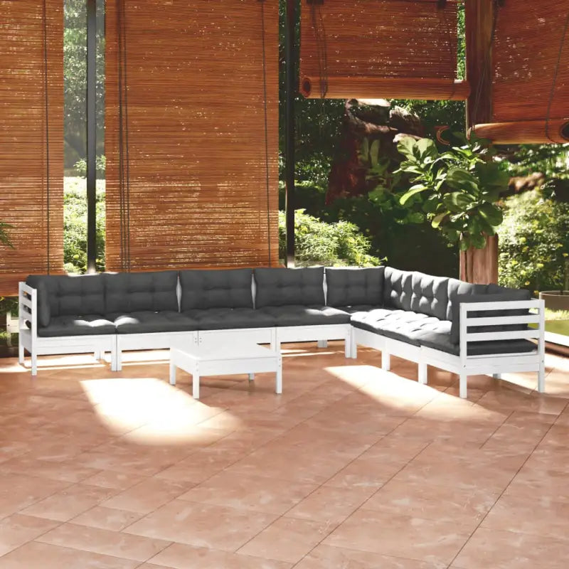 Tuinset met massief grenenhout en voetenbank tafel voor ontspanning - Wit - Tuinsets