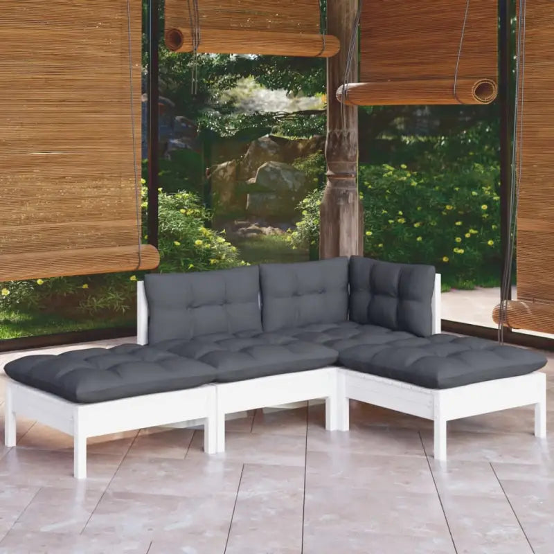 Tuinset met massief grenenhout voor ontspanning en gezelligheid - Wit - Tuinsets
