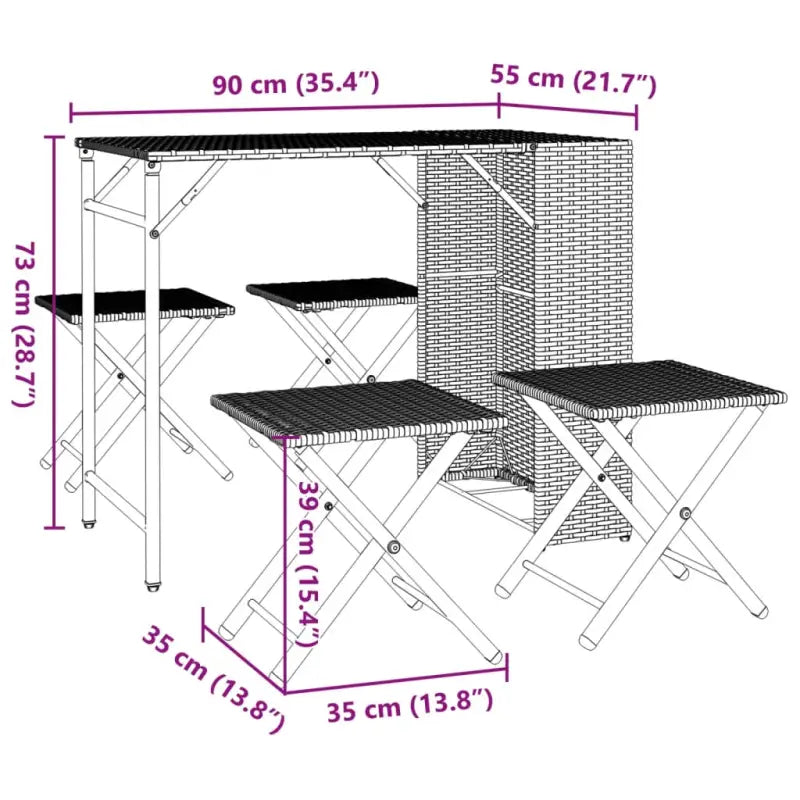 Tuinset met poly rattan en afmetingen tafel en kruk voor buitengebruik - Tuinsets