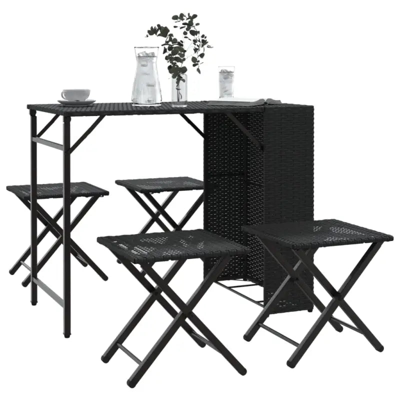 Tuinset met poly rattan en afmetingen tafel en kruk voor buitengebruik - Zwart - Tuinsets