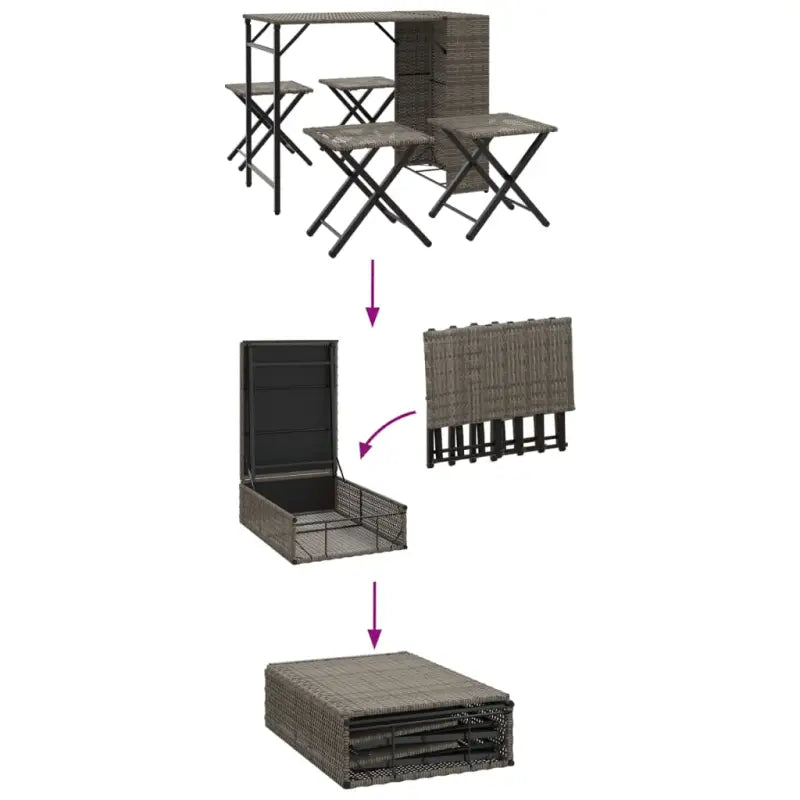 Tuinset met poly rattan en afmetingen tafel en kruk voor buitengebruik - Tuinsets