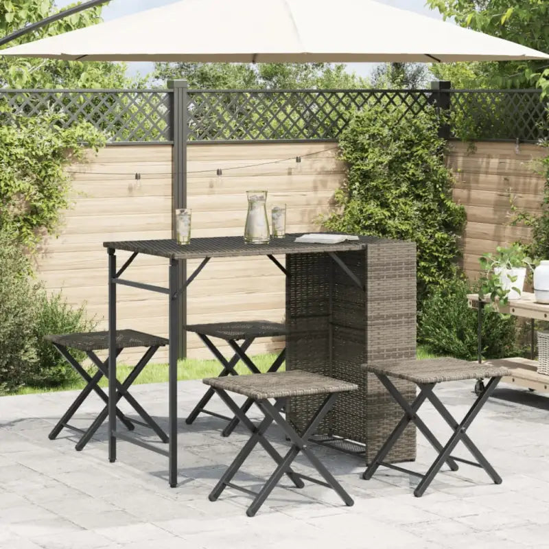 Tuinset met poly rattan en afmetingen tafel en kruk voor buitengebruik - Tuinsets