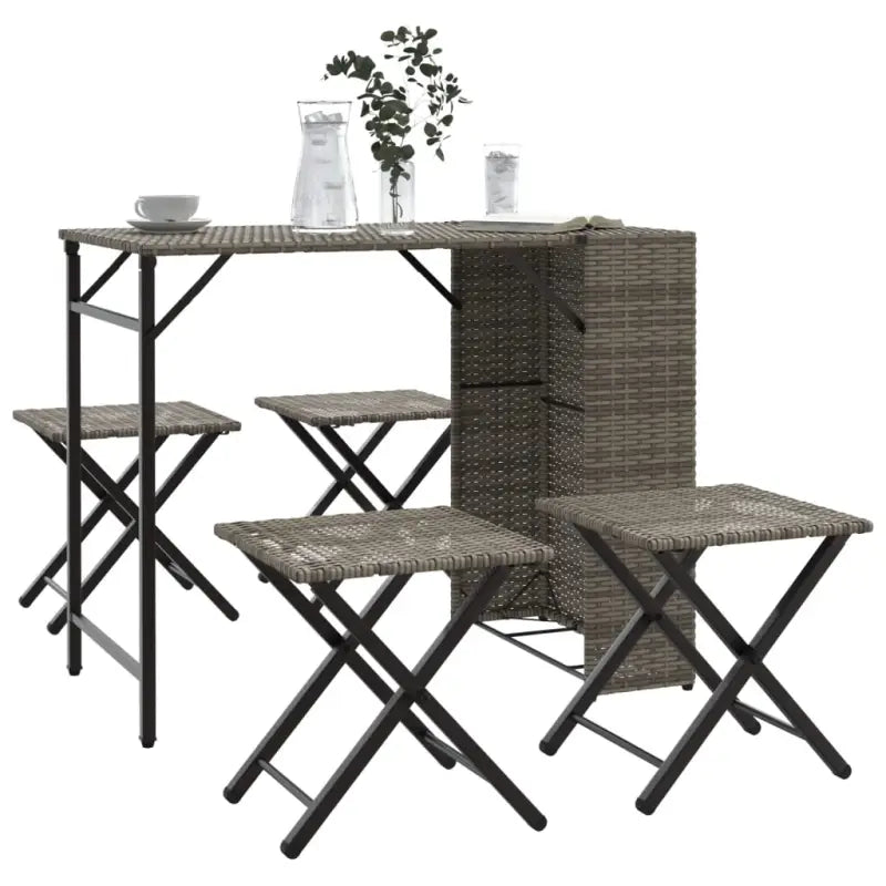 Tuinset met poly rattan en afmetingen tafel en kruk voor buitengebruik - Grijs - Tuinsets