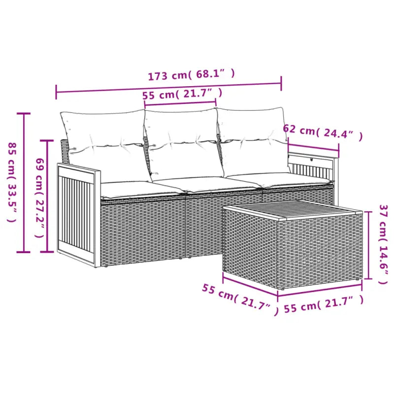 Tuinset met poly rattan en beige materiaal voor comfortabel buitenplezier - Tuinsets