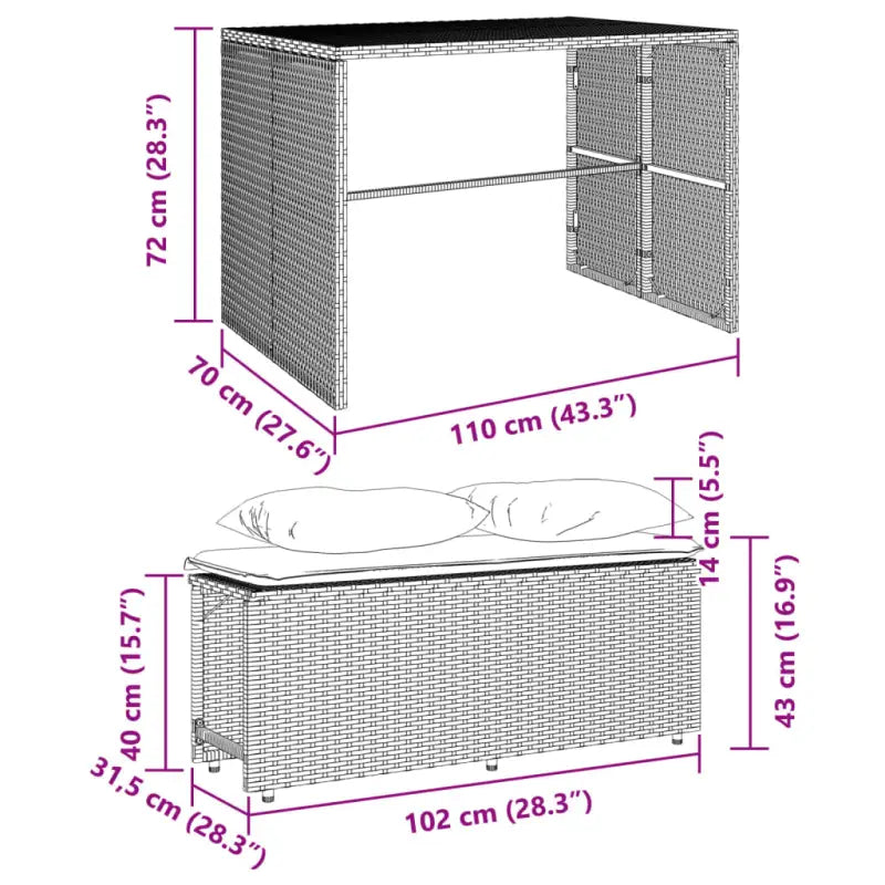 Tuinset met poly rattan en comfortabele zitervaring voor terras en tuin - Tuinsets
