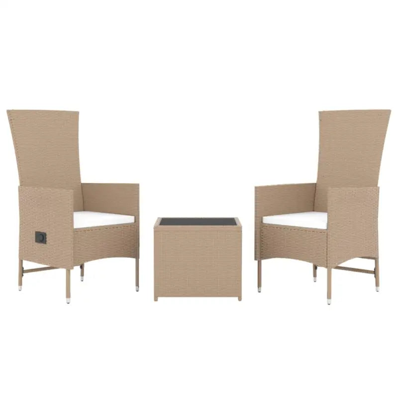 Tuinset met poly rattan en gehard glas in beige materiaal - 2x stoel + tafel - Tuinsets