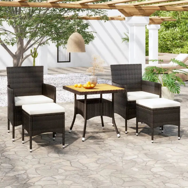 Tuinset met poly rattan en gehard glas voor stijlvolle buitenruimte - Bruin en zwart / 80 x 80 x 75 cm - Tuinsets