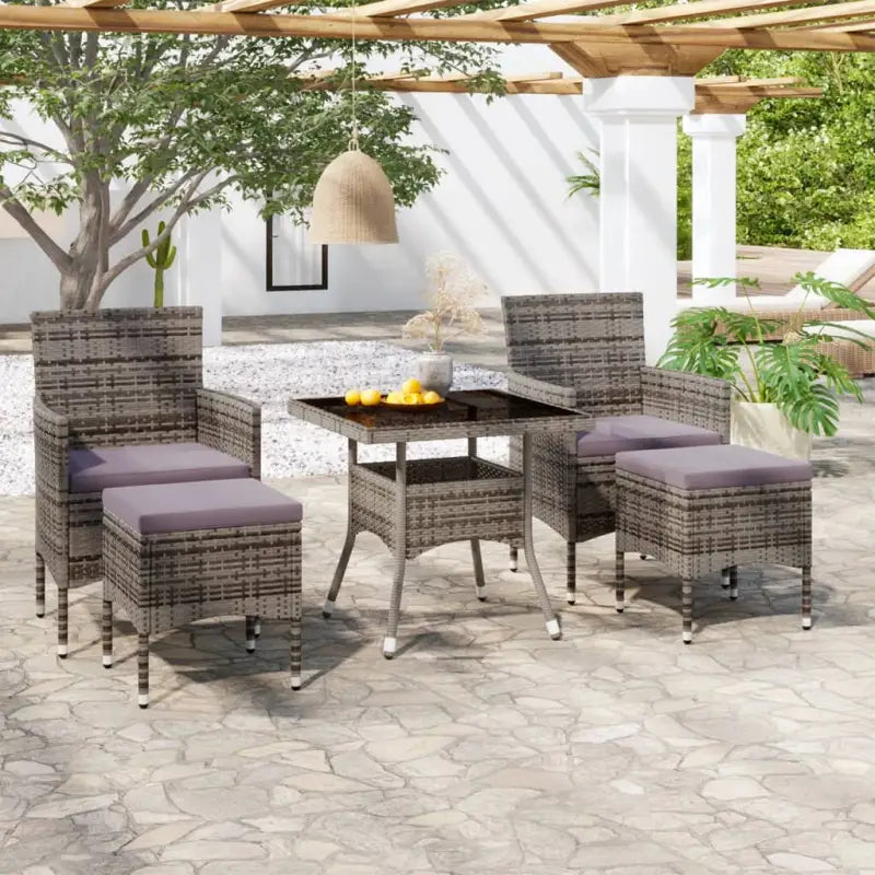 Tuinset met poly rattan en gehard glas voor stijlvolle buitenruimte - Zwart en grijs / 80 x 80 x 75 cm - Tuinsets